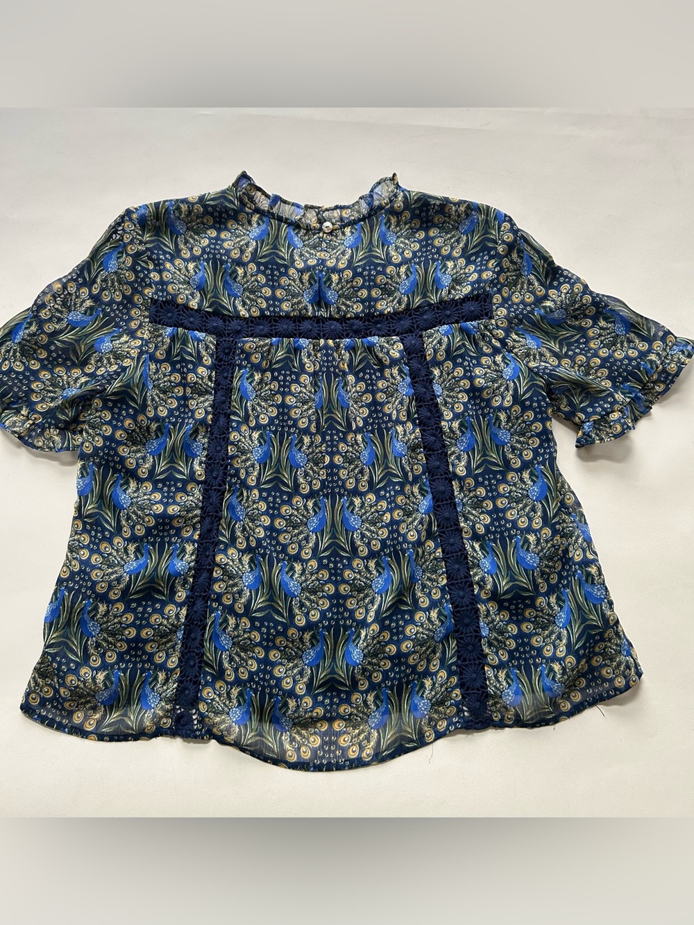 Daniel Rainn Navy Blue Floral Lace-Trim Peasant Blouse size xs - Picture 6 of 8